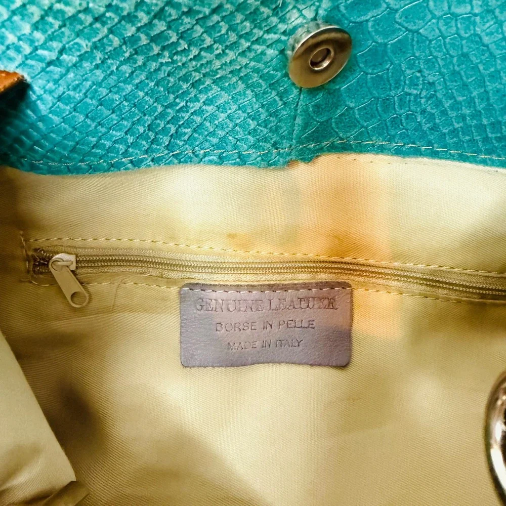 Borse in Pelle Italian Turquoise Snakeskin Embossed Leather Tote Shoulder Bag